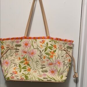Spartina 449 Cream and Tan Floral Tote Bag